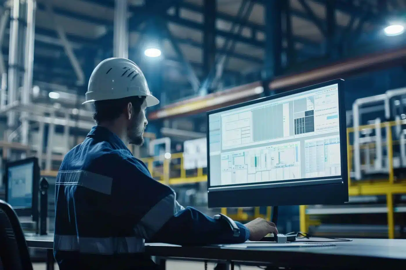 Mann mit Schutzhelm vor Monitor Process Automation | TRIPS group